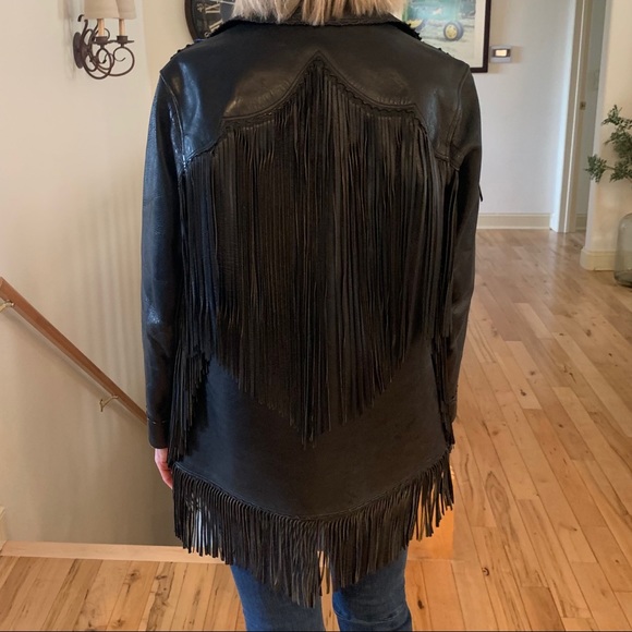 Vintage Jackets & Blazers - Black Leather Biker Western Fringe Jacket